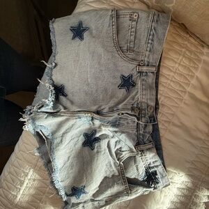 Star Embroidered Denim Shorts